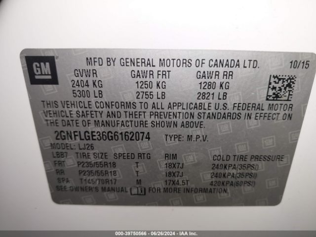 2GNFLGE36G6162074 Chevrolet Equinox Ltz