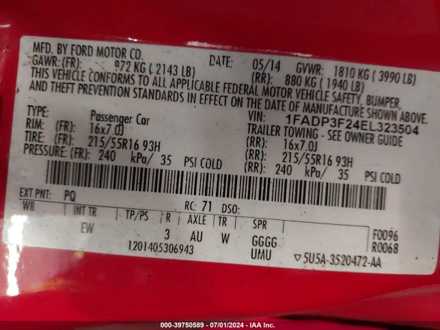 Ford FOCUS SE 2014 1FADP3F24EL323504 Image 9