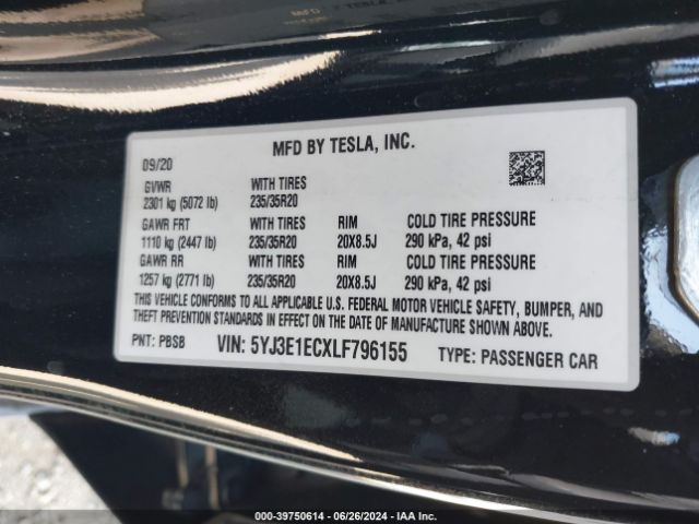 5YJ3E1ECXLF796155 Tesla Model 3 Performance Dual Motor All-wheel Drive