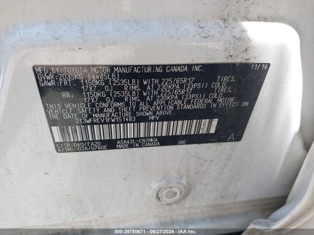 Toyota Rav4 Xle 2015 2T3WFREV1FW151483 Image 9