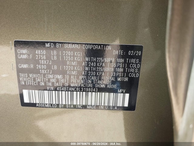 4S4BTANC8L3198043 Subaru Outback Limited