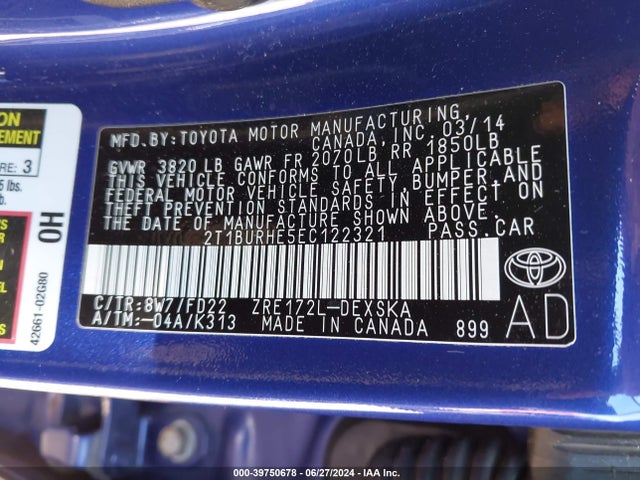 Toyota Corolla S Plus 2014 2T1BURHE5EC122321 Image 9