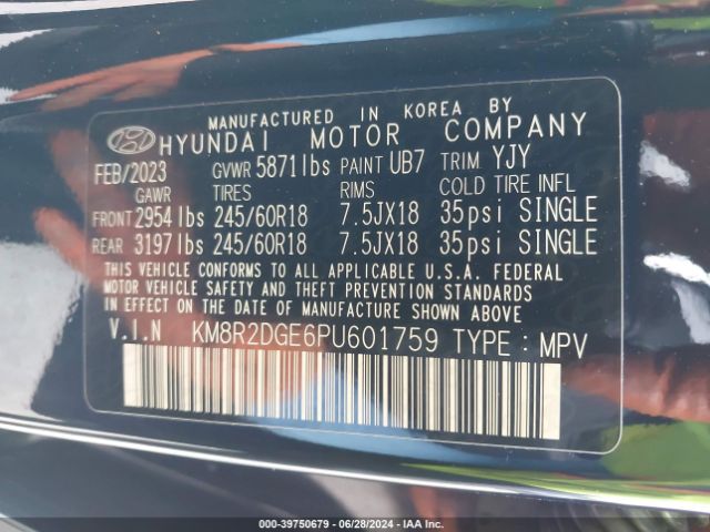 KM8R2DGE6PU601759 Hyundai Palisade Sel