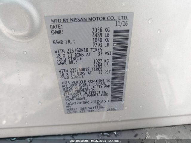 5N1AT2MT0HC760351 Nissan Rogue Sl