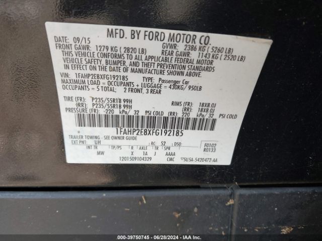 1FAHP2E8XFG192185 Ford TAURUS SEL