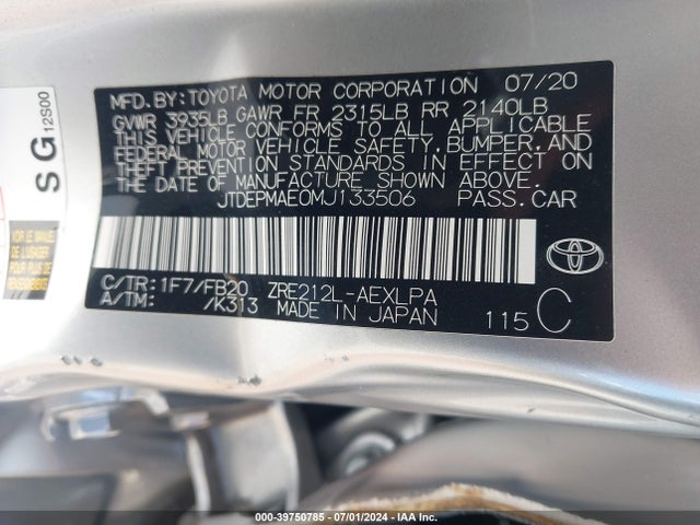 Toyota COROLLA LE 2021 JTDEPMAE0MJ133506 Image 9