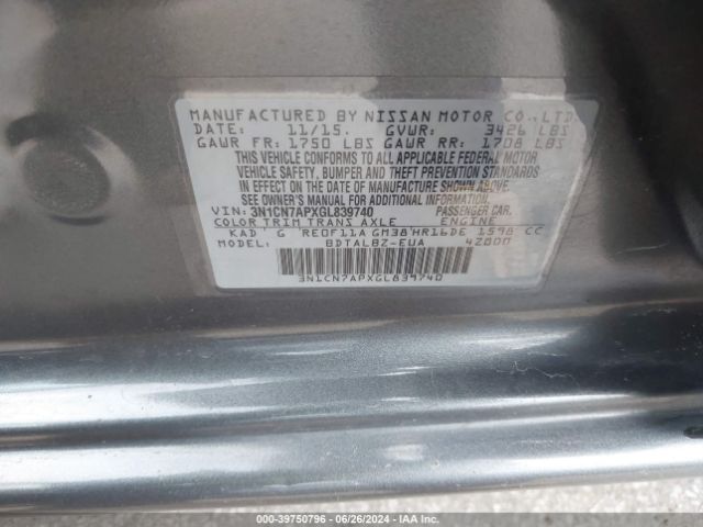 3N1CN7APXGL839740 Nissan Versa 1.6 S/1.6 S+/1.6 Sl/1.6 Sv