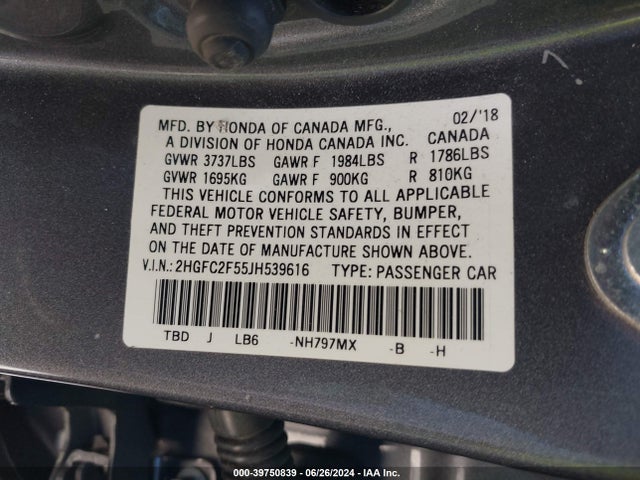 Honda Civic Lx 2018 2HGFC2F55JH539616 Image 9