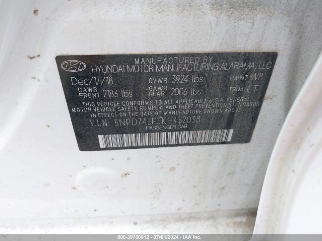 5NPD74LF0KH452038 Hyundai ELANTRA SE