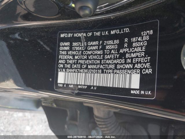 SHHFK7H63KU210116 Honda CIVIC EX