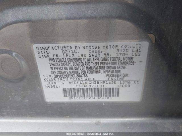 3N1CE2CP2GL384785 Nissan Versa Note S (sr)/s Plus/sl/sr/sv