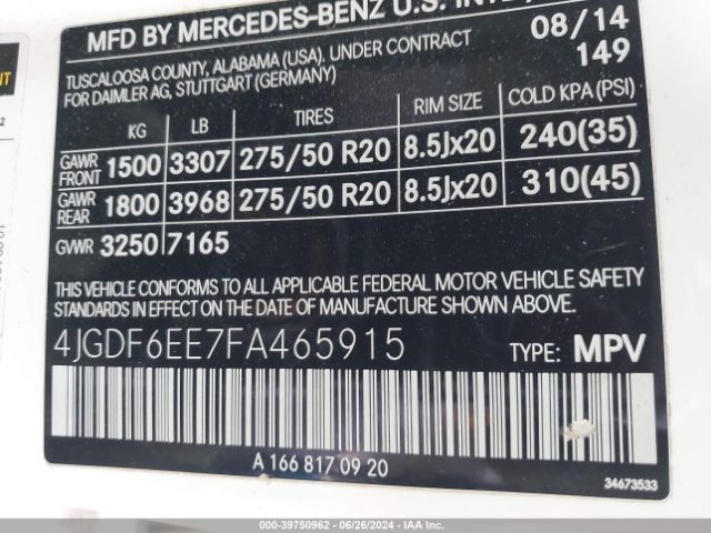 4JGDF6EE7FA465915 Mercedes-Benz Gl 450 4matic