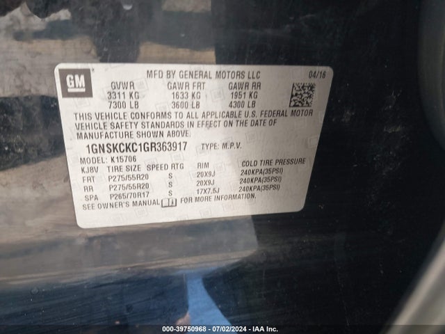 Chevrolet Tahoe Ltz 2016 1GNSKCKC1GR363917 Image 9