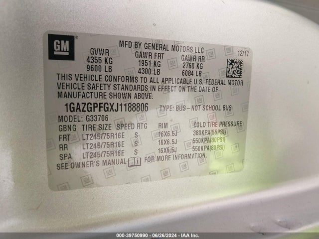 Chevrolet Express 3500 Lt 2018 1GAZGPFGXJ1188806 Image 9