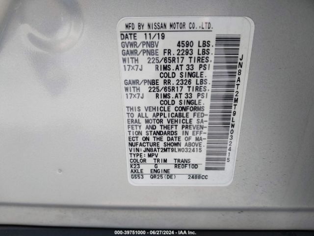 JN8AT2MT9LW032415 Nissan Rogue S Fwd