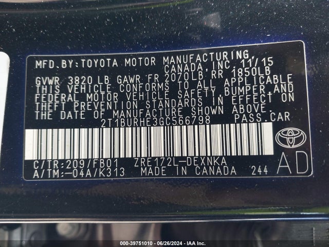 Toyota COROLLA LE 2016 2T1BURHE3GC566798 Image 9