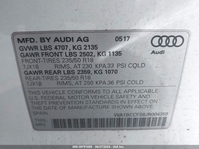 WA1BCCFS6JR004359 Audi Q3 2.0t Premium/2.0t Sport Premium