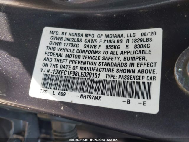 19XFC1F98LE020151 Honda Civic Touring