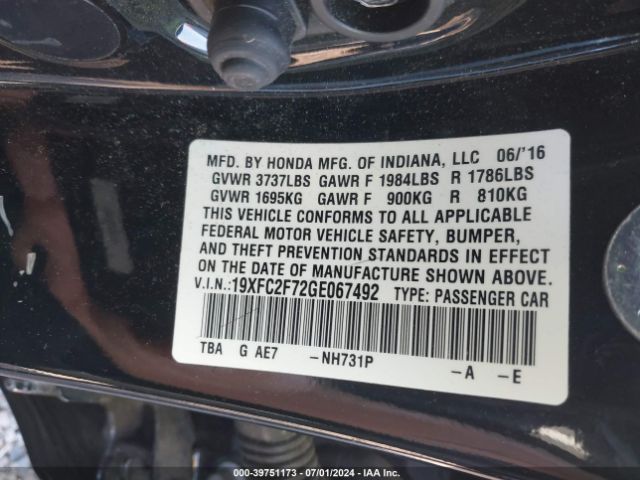 19XFC2F72GE067492 Honda CIVIC EX