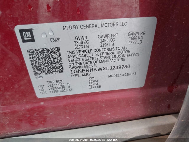 Chevrolet Traverse Lt Leather 2020 1GNERHKWXLJ249780 Image 9
