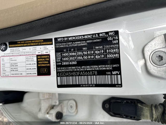 4JGDA5HB3FA566878 Mercedes-Benz Ml 350 4matic