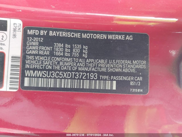 2013 MINI HARDTOP WMWSU3C5XDT372193 Photo 8