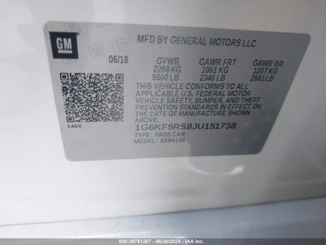1G6KF5RS8JU151738 Cadillac Ct6 Premium Luxury