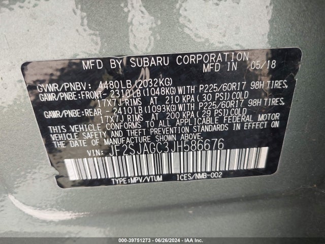 Subaru Forester 2.5i Premium 2018 JF2SJAGC3JH586676 Image 9