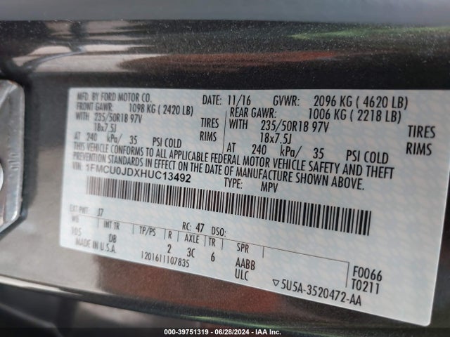 Ford Escape Titanium 2017 1FMCU0JDXHUC13492 Image 9