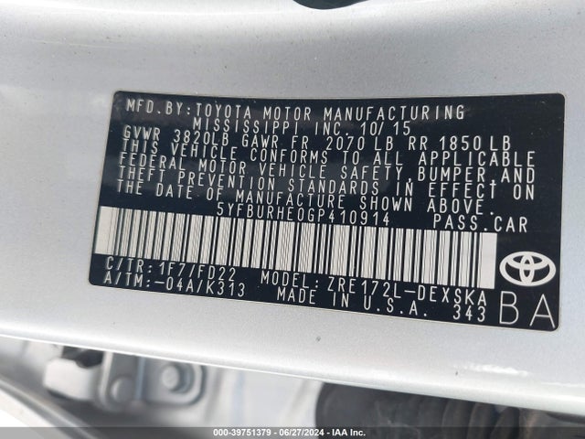 Toyota Corolla S Plus 2016 5YFBURHE0GP410914 Image 9
