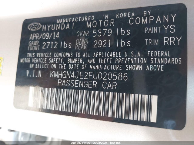 Hyundai Genesis 3.8 2015 KMHGN4JE2FU020586 Image 9