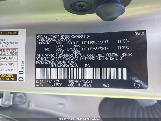 Toyota 4runner Sr5 Premium 2021 JTENU5JR9M5945280 Image 9