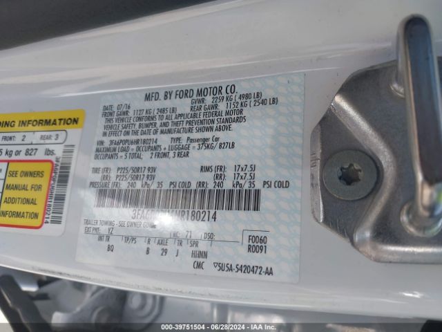 3FA6P0PU6HR180214 Ford Fusion Energi Se Luxury