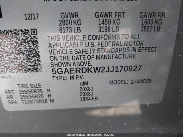 5GAERDKW2JJ170927 Buick Enclave Avenir