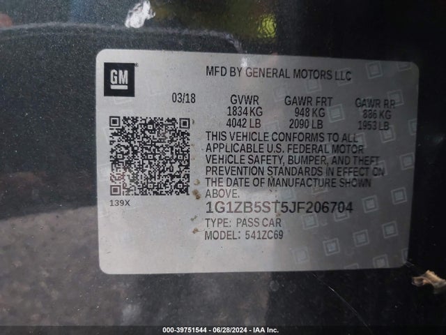1G1ZB5ST5JF206704 Chevrolet Malibu 1ls
