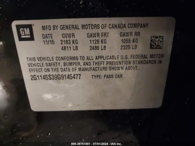 Chevrolet IMPALA 2LZ 2016 2G1145S39G9145477 Image 9