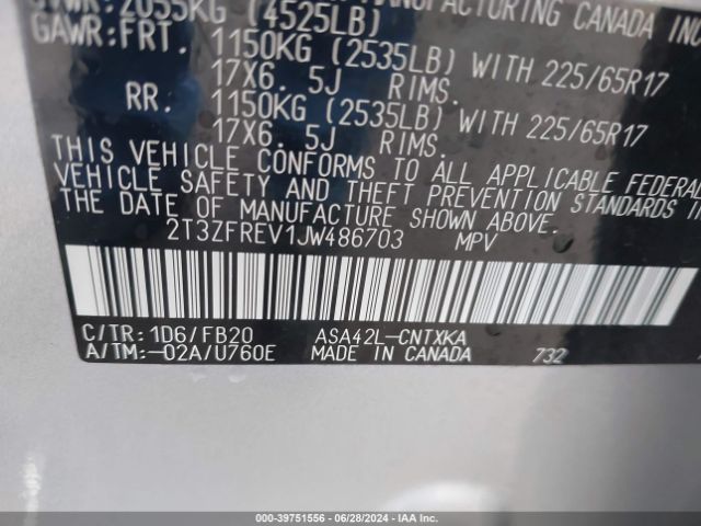 2T3ZFREV1JW486703 Toyota RAV4 LE
