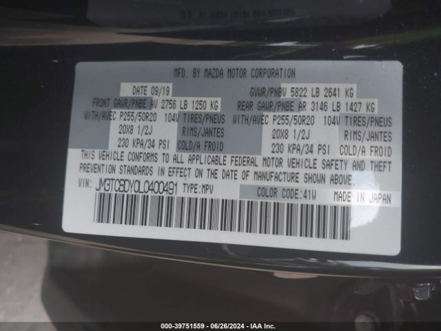 JM3TCBDY0L0400491 Mazda Cx-9 Grand Touring