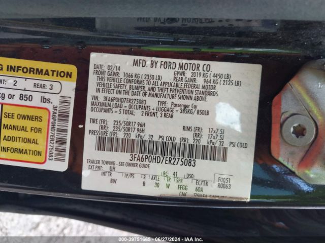 3FA6P0HD7ER275083 Ford FUSION SE