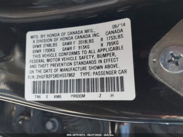 2HGFB2F5XEH557862 Honda Civic Lx