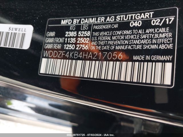 WDDZF4KB4HA217056 Mercedes-Benz E 300 4matic