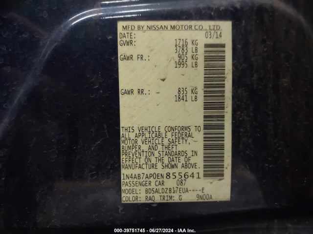 Nissan SENTRA SV 2014 1N4AB7AP0EN855641 Image 9