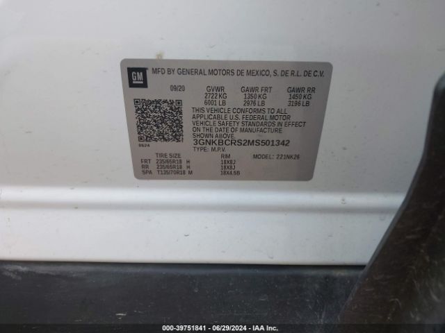 3GNKBCRS2MS501342 Chevrolet Blazer Fwd 2lt