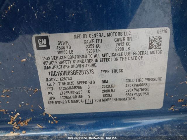 1GC1KVE83GF281373 Chevrolet Silverado 2500hd Lt