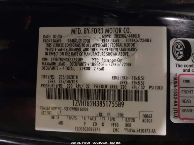 2008 FORD MUSTANG 1ZVHT82H385175589 Photo 8