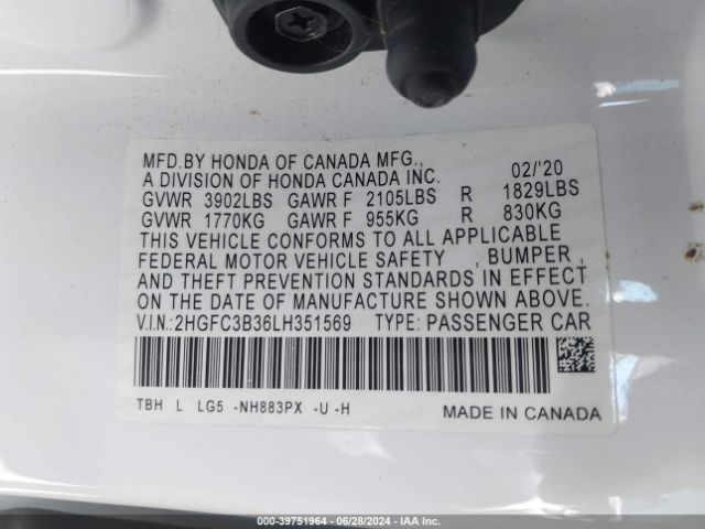 2HGFC3B36LH351569 Honda CIVIC EX