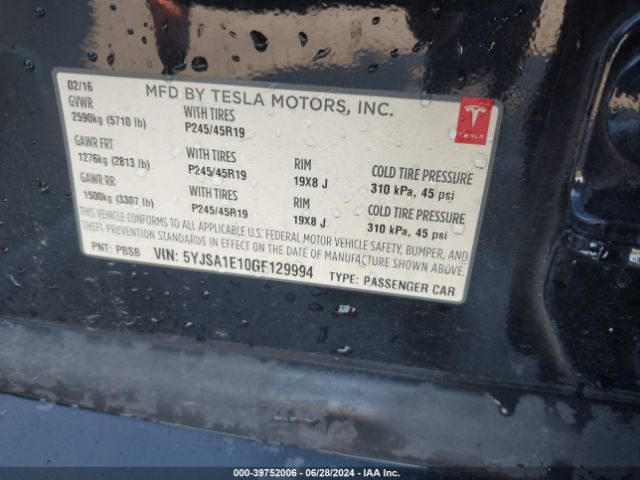 5YJSA1E10GF129994 Tesla MODEL S