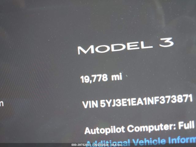 5YJ3E1EA1NF373871 Tesla Model 3 Rear-wheel Drive