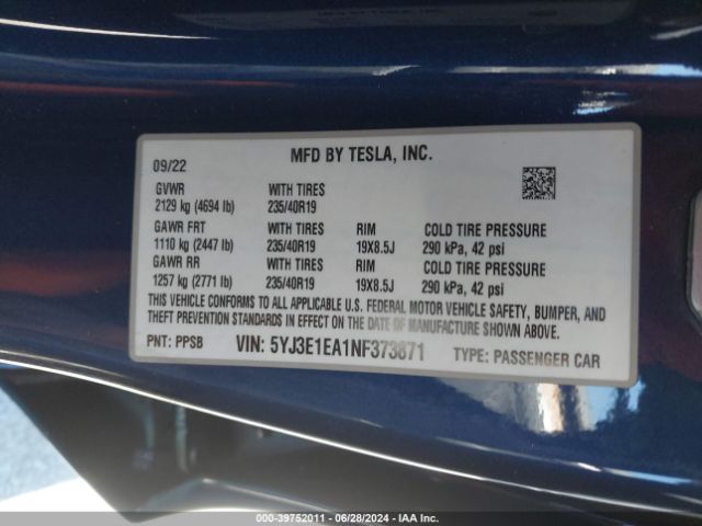 5YJ3E1EA1NF373871 Tesla Model 3 Rear-wheel Drive