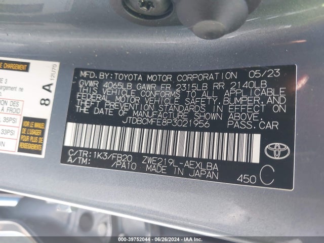 Toyota Corolla Hybrid Le 2023 JTDBCMFE8P3021956 Image 9
